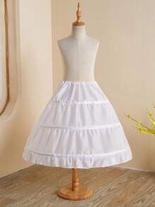 1 件小女孩白色三钢圈蕾丝公主裙衬裙裙撑万圣节情人节秋季女士服装 - 白色 - 查看 1