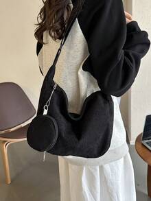 Fashionable Solid Color Casual Cute 2pcs Shoulder Bag - Black - View 3