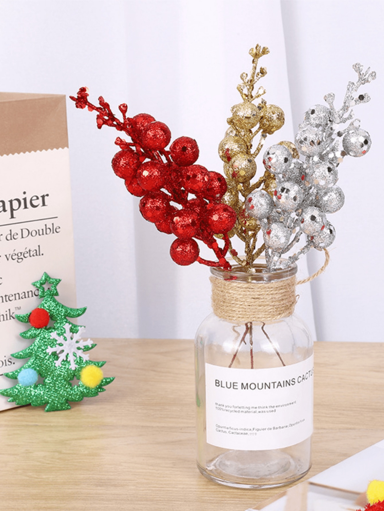 2pcs Foam Artificial Flowers, Christmas Glitter Berry Bouquet Suitable