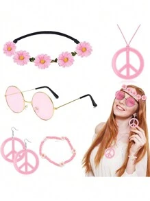 5 Piezas/set Accesorios Con El Logo Rosa Del Símbolo De La Paz - Rosa - Ver 1