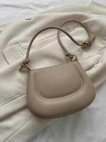 全新女士迷你單肩包,簡約純色萬能小方包 - 卡其色 - 查看 3