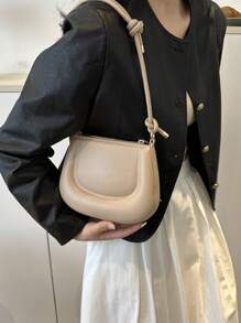全新女士迷你單肩包,簡約純色萬能小方包 - 卡其色 - 查看 2