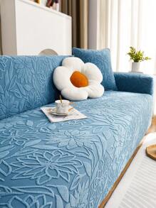 1pc 3D Sofa Cover, Multi-Functional Full Cover Sofa Cover, Solid Color Leaf Design Protective Sofa Cover, Elastic Full Wrap One-Piece Sofa Cover, With 1 Pillow Case Gift