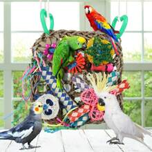 鸚鵡玩具文鳥配件,鳥玩具裝飾牆與多種彩色鸚鵡咬咬玩具,編織攀爬吊床墊墊鸚鵡專用 - 彩色 - 查看 7
