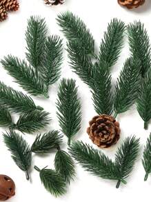 50 件裝,迷你人造松針花環,適用於聖誕樹裝飾和派對裝飾 Diy 花圈裝飾和家庭花園裝飾 - 綠色 - 查看 1