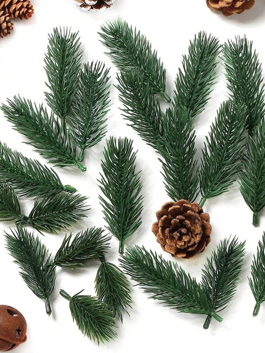 50 件裝,迷你人造松針花環,適用於聖誕樹裝飾和派對裝飾 Diy 花圈裝飾和家庭花園裝飾 - 綠色 - 查看 1