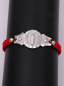 1pc Copper Weave Virgen de Guadalupe/saint Jude Decorative Bracelet Original Design, Simple & Elegant Style, Suitable For Daily Wear, Gift Giving And Praying - Red - View 4