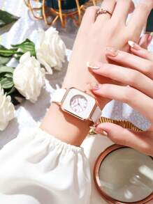 Fashionable Unisex Simple Square Dial Quartz Wristwatch For Women, Casual Style