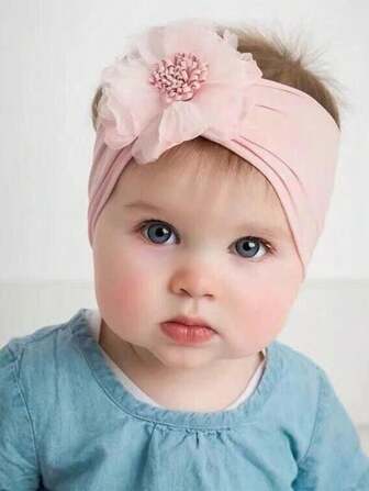 1入組嬰兒花卉裝飾頭帶,適合0-2歲新生兒,幼兒,兒童,保暖頭巾,非常適合日常佩戴