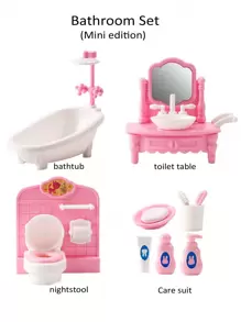 迷你娃娃屋家具套裝,兒童角色扮演模擬室內傢俱玩具,適用於廚房、客廳、臥室、浴室,4系列適用於幼稚園贈品 - 淺粉色 - 查看 7