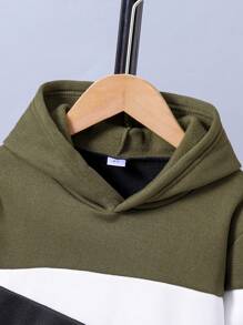 男童拼色暖色連帽衫和運動長褲 - 黑色 - 查看 3