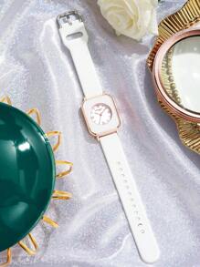 Fashionable Unisex Simple Square Dial Quartz Wristwatch For Women, Casual Style