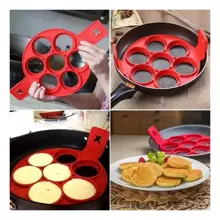 MOLDE SILICON HOT CAKES MINI 7 ESPACIOS REDONDO HUEVO FORMAS NIÑOS DESAYUNO LUNCH - Multicolor - Ver 2