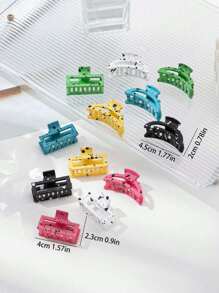 12pcs/set Small Square Moon Shape Hair Claw Clips For Women, Multicolor - Multicolor - View 3
