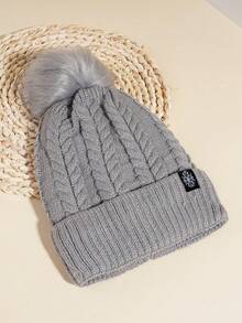 1 件滑雪帽刺绣雪花标志 Y2K 风格防风保暖时尚针织帽带保暖内衬，适合秋冬季户外活动保暖。 - 灰色 - 查看 2