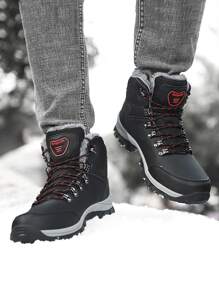 Plus Size Men's Winter PU Leather Boots, Outdoor Comfortable Work Casual Shoes, High-Top Outdoor Sports Ankle Boots - Black - View 3
