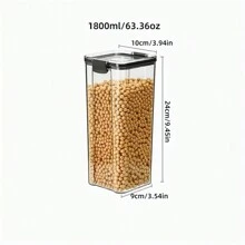 1個 家用方形透明密封罐保鮮盒廚房五穀雜糧收納罐乾果零食罐廚房用品 - 黑色 - 查看 11