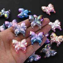 10pcs/pack 29x30mm Uv Plated Acrylic Butterfly Shaped Charm Pendant With Hole For Diy Jewelry Making - Multicolor - View 1