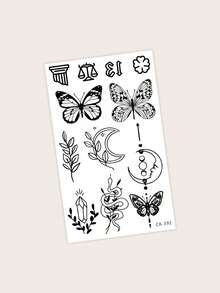 1 Pc Water Washable Temporary Tattoo Sticker In Crescent Moon, Butterfly & Chain Design Made Of Pvc For Sweatproof Daily Use By Fashion Leader - Black - View 3