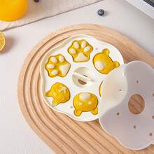 1入裝卡通補充食品矽膠蒸蛋糕模具diy果凍蛋糕模具,附有動物貓爪小熊矽膠蓋板(白色)