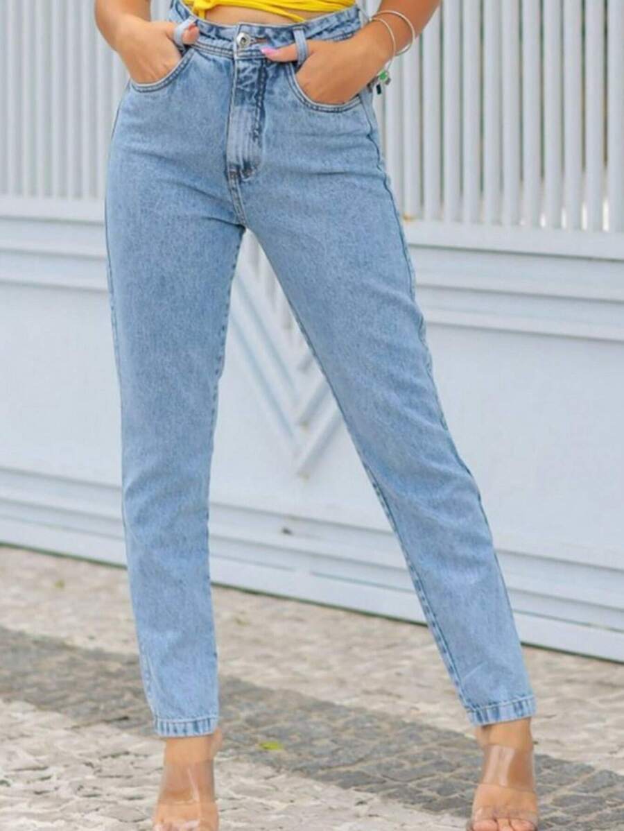 Women Jeans - 中等水洗藍 - 查看 1