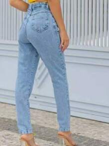 Women Jeans - 中等水洗藍 - 查看 2