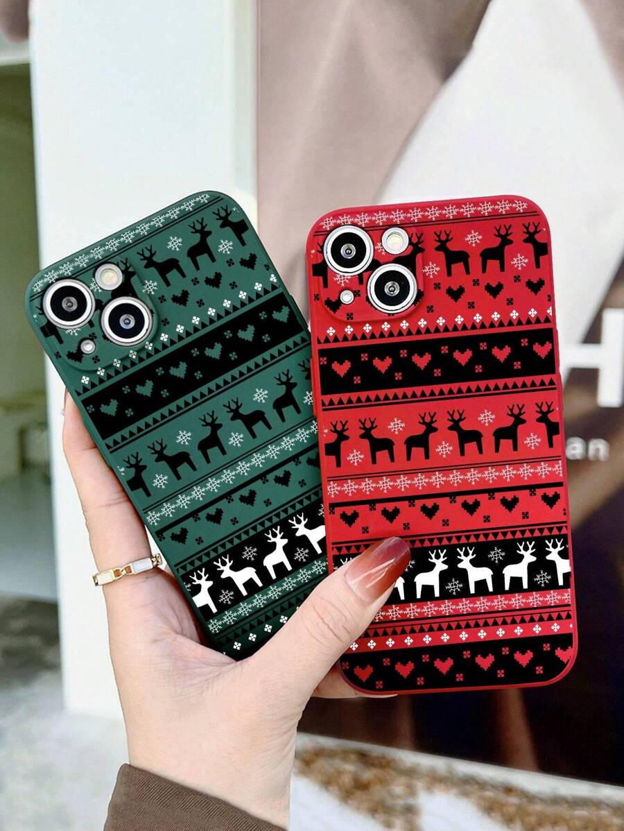 2个装圣诞驯鹿雪花图案TPU磨砂防摔手机壳，兼容 16/11/12/13/14/15/15 Pro/15 Plus/15 Pro Max/7 Plus/8 Plus/X/Xs Max/Xr/11 Pro/12 Pro/13 Pro/14 Pro/12 Mini/13 Mini/11 Pro Max/12 Pro Max/13 Pro Max/14 Pro Max/14 Plus/6/6s/6 Plus/7/8/16 Pro/16 Plus/16 Pro Max/SE&Galaxy/A54/A14/A12/A13/A15/A32/A33/A24/A52S/S20/S21/S22/S23/S24/S23 Plus/S24 Ultra，国际版，非国内版 - 彩色 - 查看 1