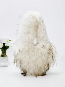 新款个性化时尚心形哥特风贝壳包毛绒手提包单肩包，女士适用。送给女友、女士的最佳情人节礼物。购物、日常使用皆宜。 - 白色 - 查看 1