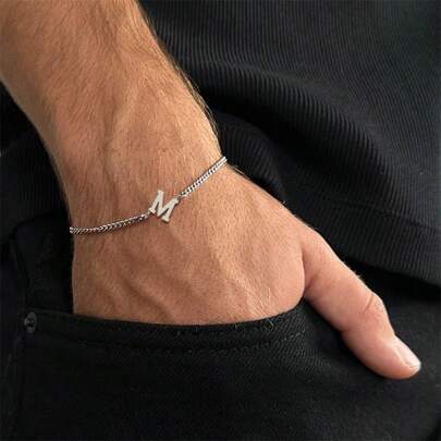 1 pieza Pulsera de Cadena de Acero Inoxidable de Moda con Iniciales para Hombres