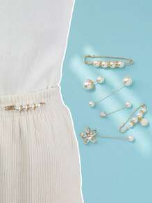 10pcs Women's Anti-Slip Brooch Waist Buckle Adjust Skirt Waist Tightness, Fixed Clothing Neckline Corsage Decorative Buckle Excludes The Card. - White - View 26