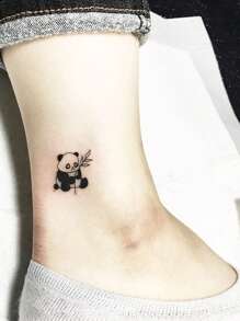 3 arkusze/zestaw Cute Cartoon Panda & Bamboo Wodoodporna Tymczasowa Naklejka Tatuażowa, Body Art Dla Dorosłych Mężczyzn I Kobiet, Ramiona I Kostki - Czarne - Zobacz 3