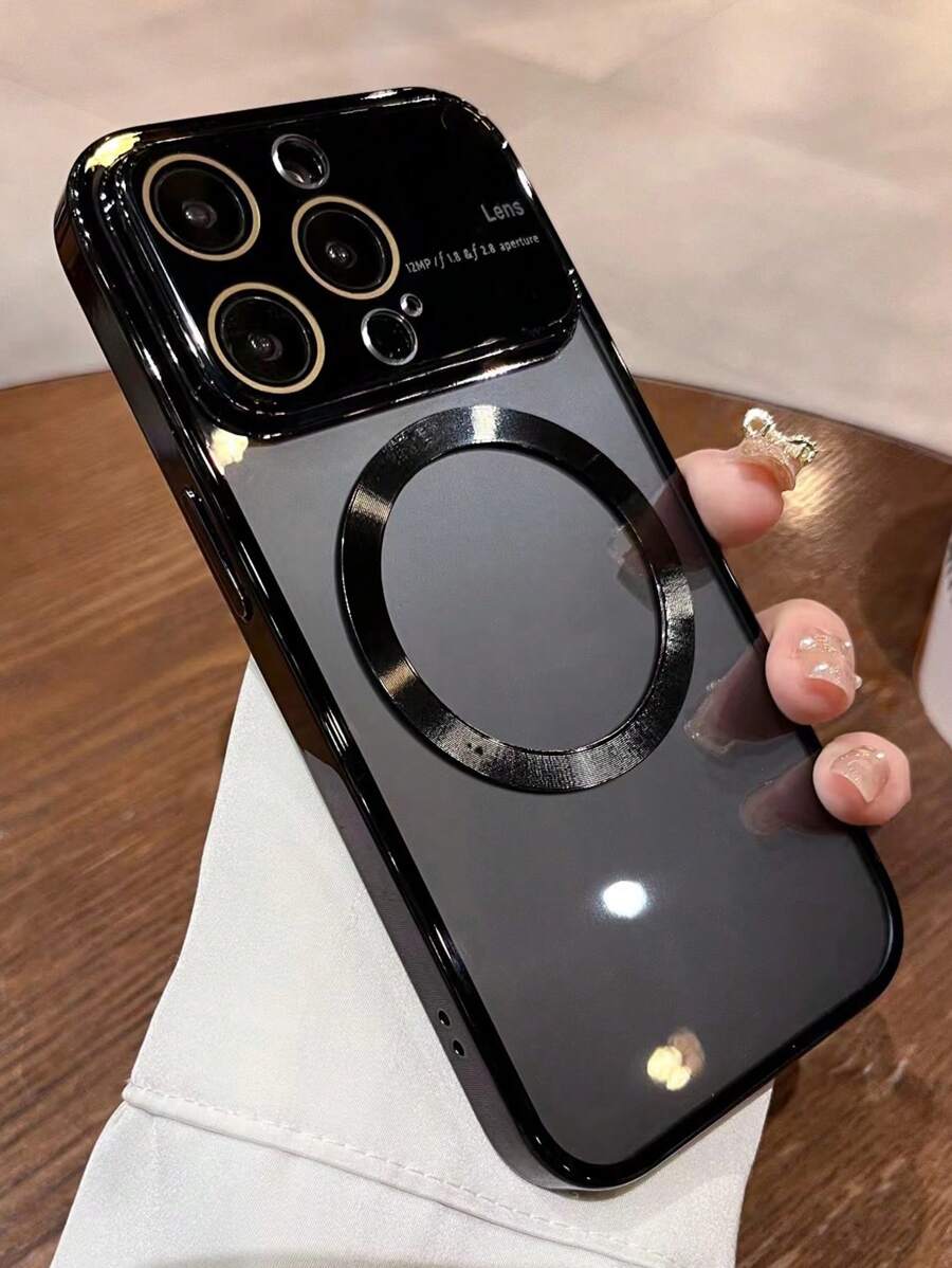 1入組電鍍磁吸大窗黑色軟殼手機殼,適用於三星galaxy S15系列和iphone - 黑色 - 查看 1