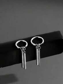 1 Paio Di Eleganti Orecchini Pendenti Rettangolari Lunghi Minimalisti E Fibbie Per Le Orecchie Adatti Per L'uso Quotidiano Da Uomo