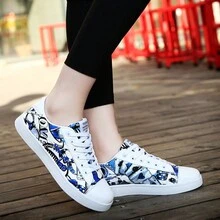 Giày thể thao cổ thấp in họa tiết màu trắng cho các cặp đôi, thời trang, thoáng khí, chống trượt, thích hợp cho du lịch và hoạt động ngoài trời - Màu xanh lam - Xem 4