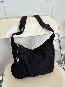 Fashionable Solid Color Casual Cute 2pcs Shoulder Bag - Black - View 1