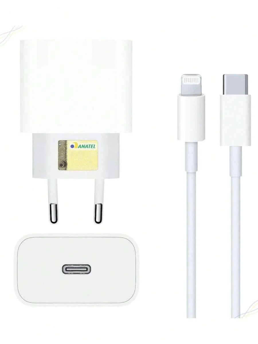 Fonte Carregador para iPhone Turbo Cabo Tipo C Lightning 20w - Branco - Visão 1