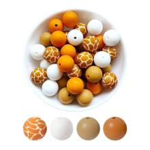 20入組直徑15mm的矽膠珠子套裝,適用於自製串珠首飾,附水轉印豹紋圖案 - 彩色 - 查看 10