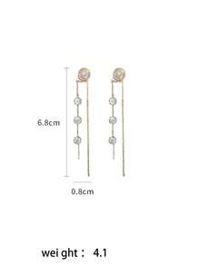 1 Par De Aretes Largos Elegantes Colgantes De Perlas Y Borlas De Cadena Incrustados Para Mujeres - Amarillo Oro - Ver 4