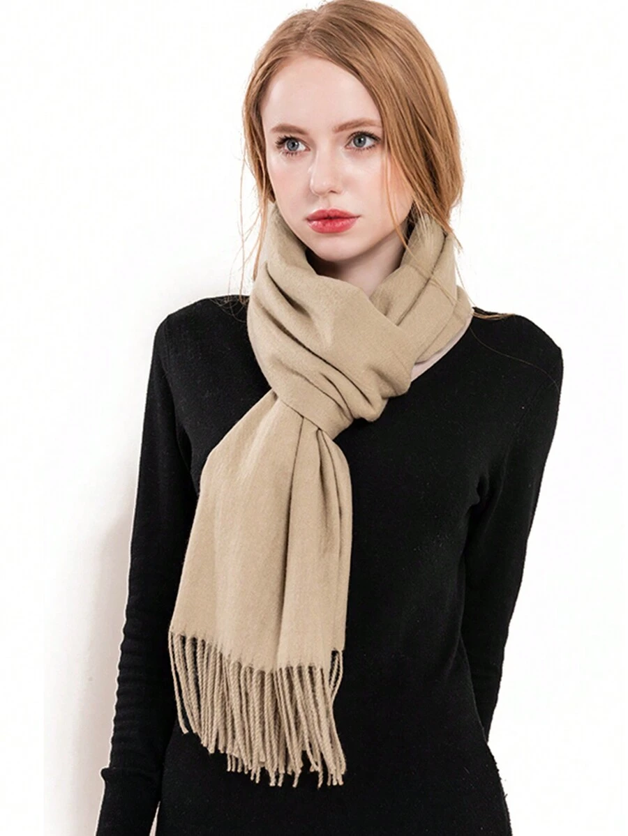 1條女士時尚純色披肩,秋冬保暖多用途圍巾,冬季送給媽媽的完美禮物 - 米色 - 查看 1