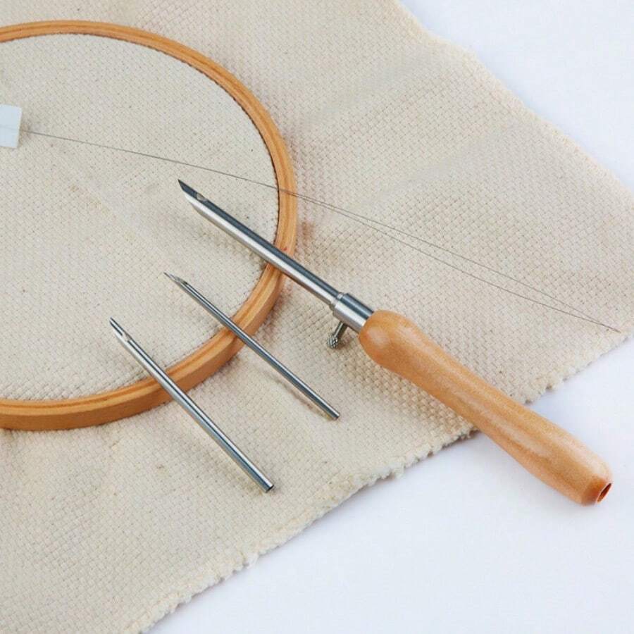 3-in-1 Embroidery Punch Needle Set With 3 Replaceable Needles, Including All Models, With Wooden Handle Cross Stitch Punch Needle - Apricot - View 1