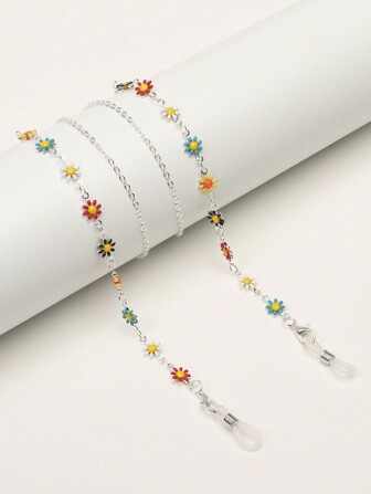 可爱 1 件装 女士银色/铜色多色花朵眼镜链 女士眼镜配件