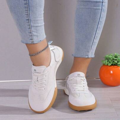 Casual Athletic Shoes With Lace-Up Flat Non-Slip Breathable Canvas Training Shoes, Versatile