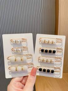 10pcs Women's Anti-Slip Brooch Waist Buckle Adjust Skirt Waist Tightness, Fixed Clothing Neckline Corsage Decorative Buckle Excludes The Card. - White - View 59