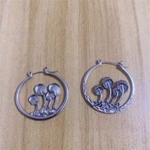 1對復古創意哥德式蘑菇吊墜耳環,適用於女性派對飾品禮物 - 銀色 - 查看 4