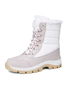 2023新款時尚保暖厚柔毛雪地靴,防水防滑耐磨高筒冬季舒適保暖 - 白色 - 查看 4