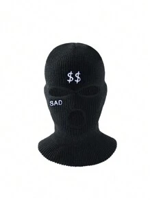 1pc Women's Embroidered Balaclava, Windproof Knitted Ski Mask For Warmth And Everyday Use