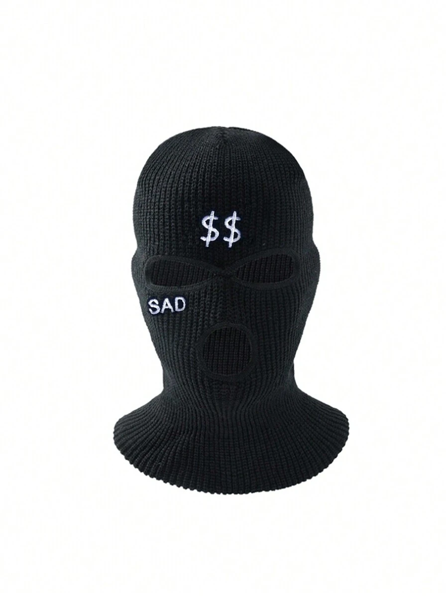 1pc Women's Embroidered Balaclava, Windproof Knitted Ski Mask For Warmth And Everyday Use