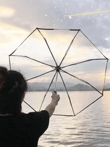 1pc Black And Transparent Manual Umbrella - Black - View 1