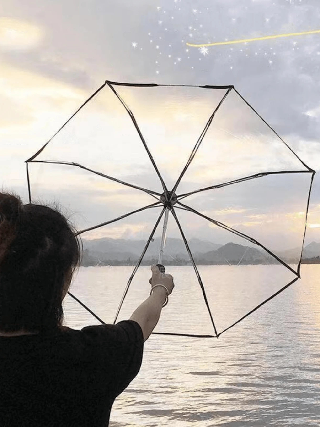 1pc Black And Transparent Manual Umbrella - Black - View 1