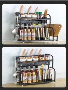 Organizador de condimentos para encimera, estante de especias de 2 niveles para cocina - Negro - Ver 4